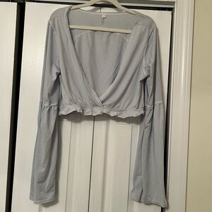 Free people movement,Gray Long Sleeve Crop Ruffled Blouse